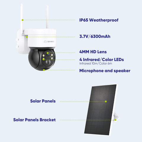 WLAN IP Überwachungskamera Aussen Akku mit Solarpanel, 4MP Super HD (2560x1440), 350°/90° PT Schwenkbar, Farbnachtsicht, 2-Wege-Audio, Kompatibel mit Alexa