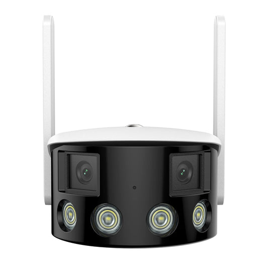 Zertifiziert aufgearbeitet WLAN Außen Panorama Kamera, 2K 4MP Duales Objektiv, Farbnachtsicht, 180° Weitwinkel, Intelligente Personen-/Fahrzeugerkennung, IP66 Wasserdicht, Zwei-Wege-Audio, Alexa/Google Unterstützung