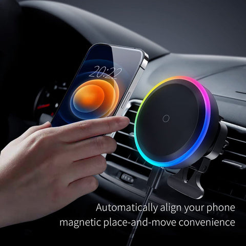 Magnetic Wireless Car Charger Mount with Cooling Fan, Magnets Automatically Align Phone, Compatible with MagSafe and iPhone 14/13/12 Series and Magnetic Cases