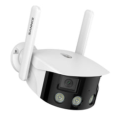 Zertifiziert aufgearbeitet WLAN Außen Panorama Kamera, 2K 4MP Duales Objektiv, Farbnachtsicht, 180° Weitwinkel, Intelligente Personen-/Fahrzeugerkennung, IP66 Wasserdicht, Zwei-Wege-Audio, Alexa/Google Unterstützung