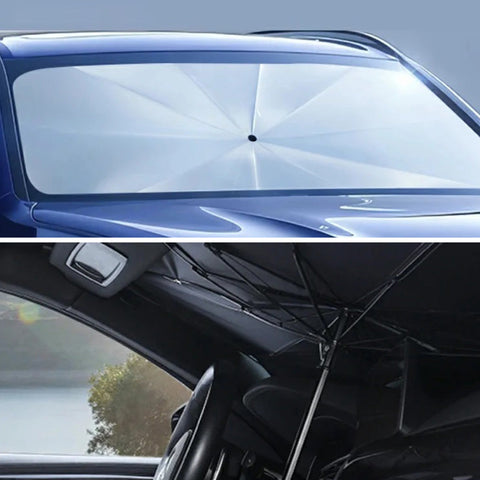 Car Windshield Sunshade, Foldable Umbrella Reflective Sunshade for Vehicle Front Window Blocks UV Rays Heat Keep Your Car Cool and Comfortable