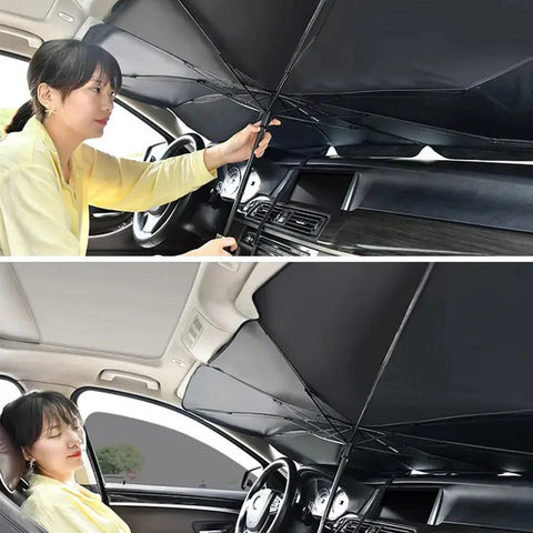 Car Windshield Sunshade, Foldable Umbrella Reflective Sunshade for Vehicle Front Window Blocks UV Rays Heat Keep Your Car Cool and Comfortable
