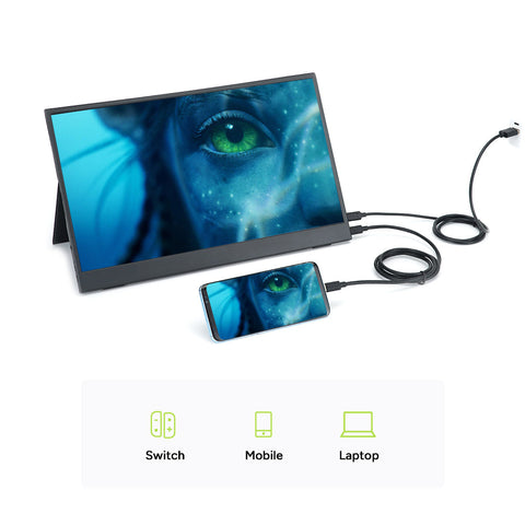15,6" 1080P FHD Touchscreen Portable Travel Monitor mit Lautsprecher Mini HDMI Dual USB-C für Laptop MacBook Surface PC Xbox PS5 Switch, mit Cover Stand