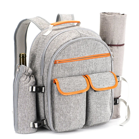 Picnic Backpack for 4 Person Set, with Insulated Bottle Holder, Large Capacity, for Beach, Park, Camping