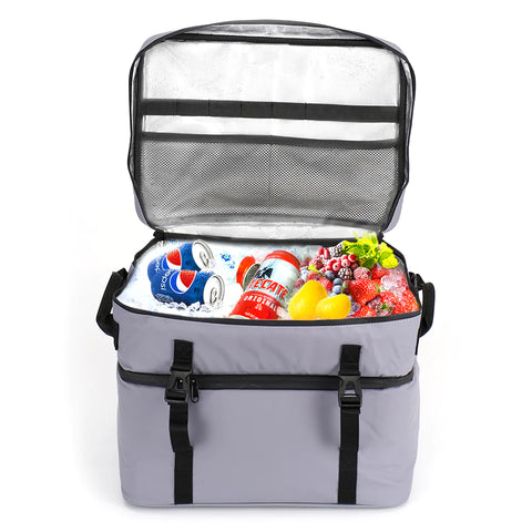 Isolierte Doppeldecker-Kühltasche, faltbare und auslaufsichere Lunch-Kühltasche für Camping, Strand, Picknick