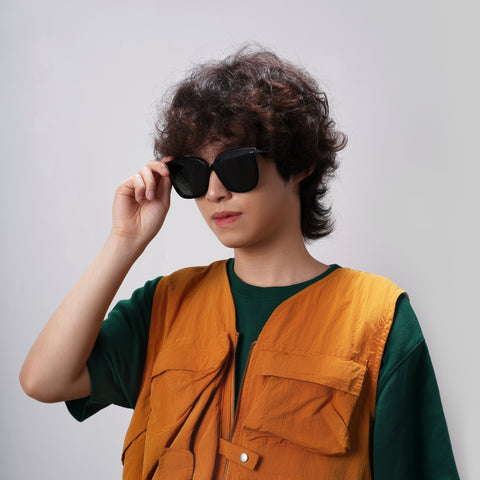 Square Polarized Sunglasses for Women Men Oversized Vintage Shades, Acetate Frame with Nylon Lens