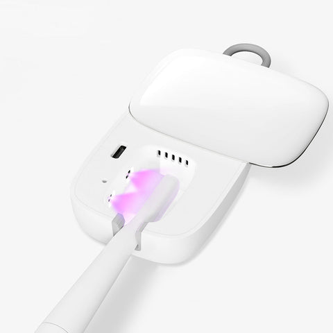 Mini UV-C Toothbrush Sanitizer, Portable Rechargeable Sterilizer for Any Size Toothbrush, Box Case with Holder for Household and Travel or Business Trips