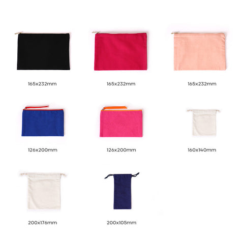 Natural Cotton Drawstring Bag and Zippered Fabric Bag, Multi-Use, Environmental, Pack of 8