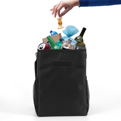 Car Trash Can with Lid and Storage Pockets, Eco-friendly, Reusable, 100% Leak-Proof Auto Organizer, Waterproof Garbage Can, Multipurpose Trash Bin