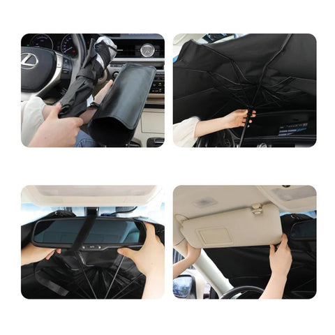 Car Windshield Sunshade, Foldable Umbrella Reflective Sunshade for Vehicle Front Window Blocks UV Rays Heat Keep Your Car Cool and Comfortable