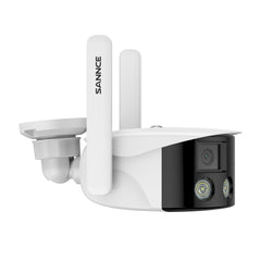 Zertifiziert aufgearbeitet WLAN Außen Panorama Kamera, 2K 4MP Duales Objektiv, Farbnachtsicht, 180° Weitwinkel, Intelligente Personen-/Fahrzeugerkennung, IP66 Wasserdicht, Zwei-Wege-Audio, Alexa/Google Unterstützung