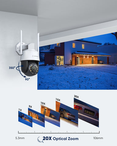 Funk PTZ IP Kamera für Außen mit 5MP 20-facher Zoom, Weitwinkel & Tele, Hohe Geschw. KI-Personenerkennung, Autom. Tracking, Cloud Speicher, Farbnachtsicht, Zwei-Wege-Audio
