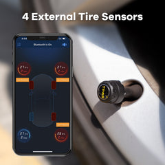 Reifendrucküberwachungssystem, Bluetooth 5.0, 5 Alarmmodi, 4 externe TPMS-Sensoren, Unterstützung für iOS und Android, Echtzeit-Erkennung von Druck und Temperatur, einfach zu installieren