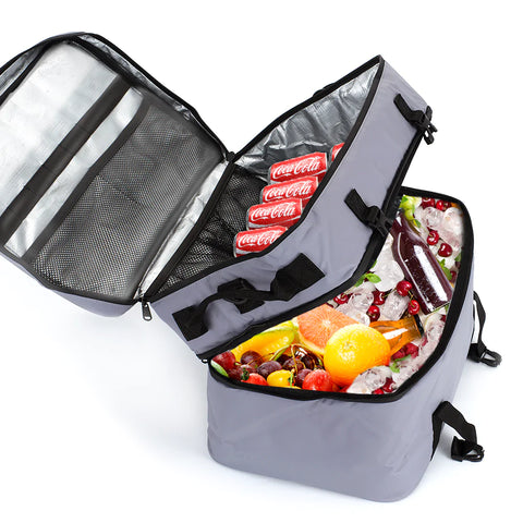 Isolierte Doppeldecker-Kühltasche, faltbare und auslaufsichere Lunch-Kühltasche für Camping, Strand, Picknick