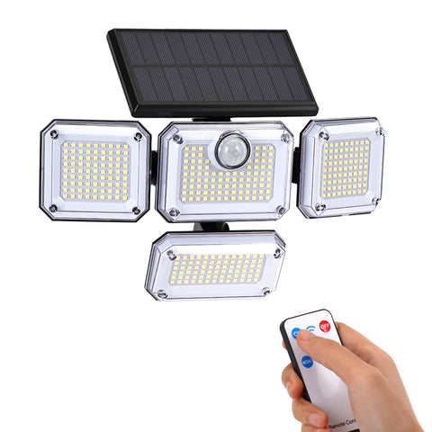 Solar Motion Sensor Lights with 226 LEDs, 3 Lighting Modes, 4 Adjustable Heads, Outdoor Solar Wall Lamp for Garden, Pathway, Garage