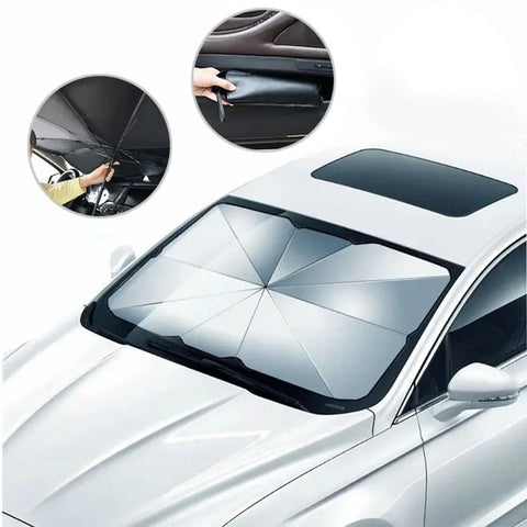 Car Windshield Sunshade, Foldable Umbrella Reflective Sunshade for Vehicle Front Window Blocks UV Rays Heat Keep Your Car Cool and Comfortable