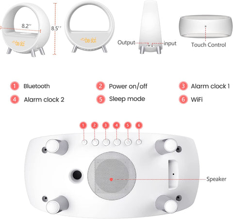 Arches Gradual Sunrise Alarm Clock w/ Wireless Charging for iPhone, White Noise for Sleeping, Bluetooth Speaker, Sound with Night Lights, Gift for Adults/Kids/Baby, Work with Alexa