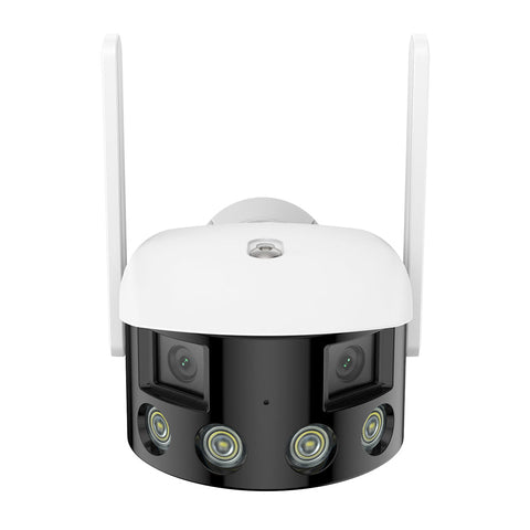 WLAN Außen Panorama Kamera, 2K 4MP Dual-Lens, Farbnachtsicht, 180° Weitwinkel, Intelligente Personen-/Fahrzeugerkennung, IP66 Wasserdicht, Zwei-Wege-Audio, Alexa/Google Unterstützung