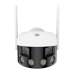 Zertifiziert aufgearbeitet WLAN Außen Panorama Kamera, 2K 4MP Duales Objektiv, Farbnachtsicht, 180° Weitwinkel, Intelligente Personen-/Fahrzeugerkennung, IP66 Wasserdicht, Zwei-Wege-Audio, Alexa/Google Unterstützung