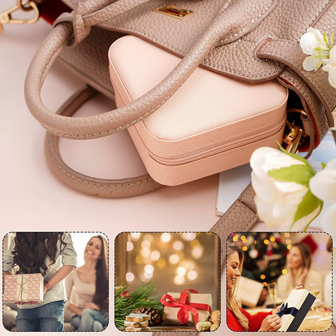 Brautjungfer Geschenke Schmuck-Box, personalisierte benutzerdefinierte Vorschlag kleine tragbare Reise-Koffer, Mini-Schmuck-Organisator Lagerung Ohrringe Ringe Halsketten für Frauen Mädchen - Packung mit 5