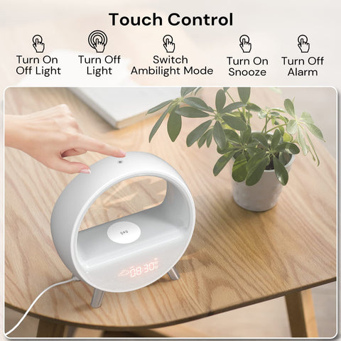 Arches Gradual Sunrise Alarm Clock w/ Wireless Charging for iPhone, White Noise for Sleeping, Bluetooth Speaker, Sound with Night Lights, Gift for Adults/Kids/Baby, Work with Alexa
