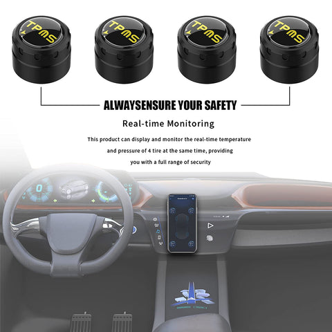 Tire Pressure Monitoring System, Bluetooth 5.0, 5 Alarm Modes, 4 TPMS External Sensors, Support iOS & Android,  Real-time Detection Pressure & Temperature, Easy to Install (15.5-189 PSI)