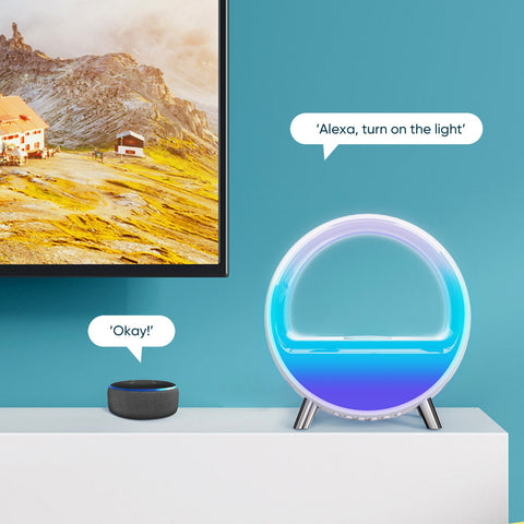 Arches Gradual Sunrise Alarm Clock w/ Wireless Charging for iPhone, White Noise for Sleeping, Bluetooth Speaker, Sound with Night Lights, Gift for Adults/Kids/Baby, Work with Alexa