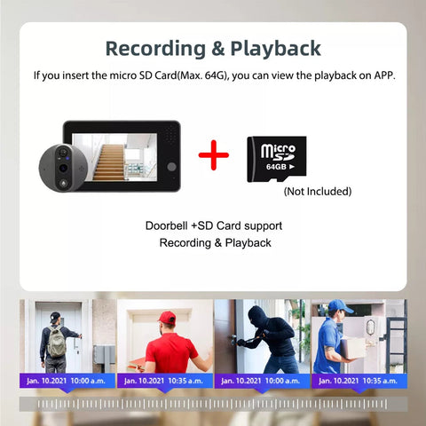 Smart Video Doorbell, 1080p HD Resolution, 6400mAh Battery Powered, Infrared Night Vision, PIR Motion Detection, 2-Way Audio, Support TF Card & Cloud Storage