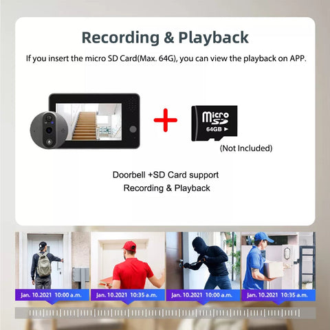 Intelligente Video-Türklingel, 1080p HD-Auflösung, 6400mAh Akku, Infrarot-Nachtsicht, PIR-Bewegungserkennung, 2-Wege-Audio, TF-Karte & Cloud-Speicher unterstützen