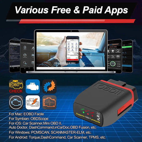 OBD2 Bluetooth 4.0 Diagnosegerät Auto Automotive Motor Fehlercode-Lesegerät Für Android/IOS-System, kompatibel mit App Torque for iPhone, Android, and Windows, OBD Car Doctor