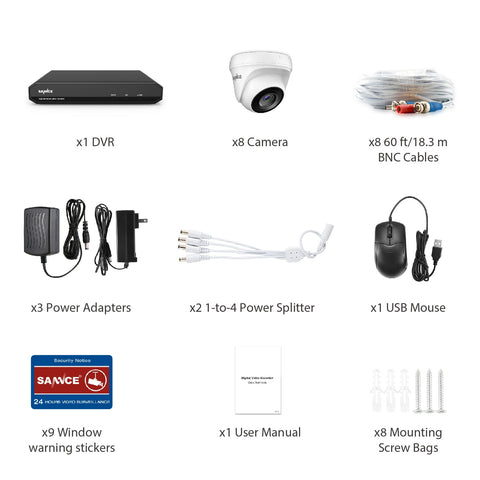 8 Channel 1080P Wired Security Camera System - Hybrid DVR, 8pcs 2MP Turret Cameras, Outdoor & Indoor, Smart Motion Detection, Remote Access