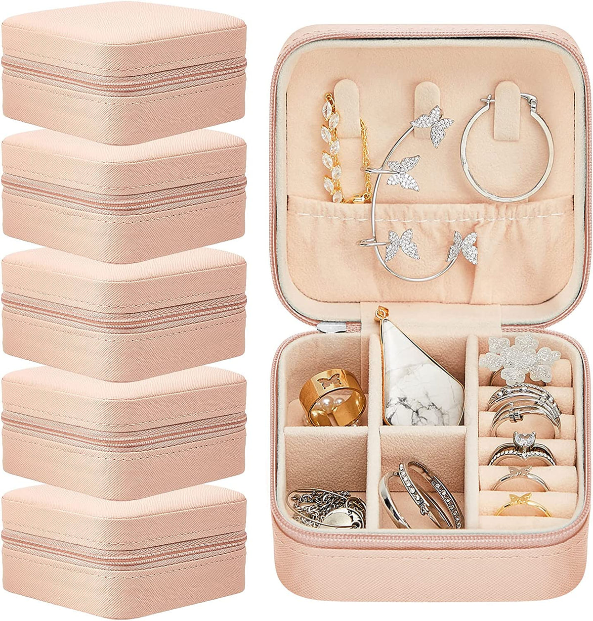 Brautjungfer Geschenke Schmuck-Box, personalisierte benutzerdefinierte Vorschlag kleine tragbare Reise-Koffer, Mini-Schmuck-Organisator Lagerung Ohrringe Ringe Halsketten für Frauen Mädchen - Packung mit 5