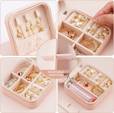Brautjungfer Geschenke Schmuck-Box, personalisierte benutzerdefinierte Vorschlag kleine tragbare Reise-Koffer, Mini-Schmuck-Organisator Lagerung Ohrringe Ringe Halsketten für Frauen Mädchen - Packung mit 5
