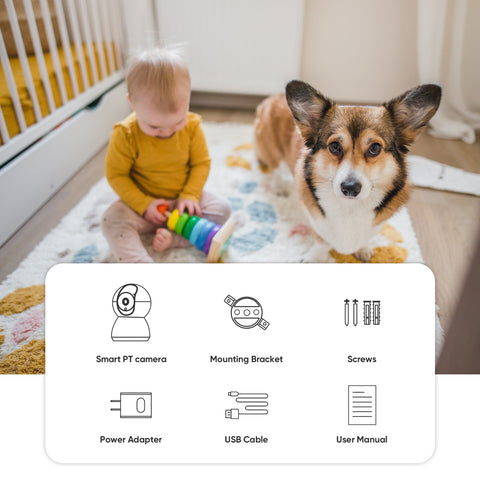 WLAN 2K 3MP IP Kamera für Innen, Baby- und Haustierüberwachung, Pan & Tilt, intelligente Bewegungsverfolgung, KI Personenerkennung, Zwei-Wege-Audio, Unterstützt Cloud/Max. 128 GB lokalen