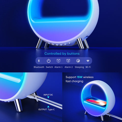 Arches Gradual Sunrise Alarm Clock w/ Wireless Charging for iPhone, White Noise for Sleeping, Bluetooth Speaker, Sound with Night Lights, Gift for Adults/Kids/Baby, Work with Alexa