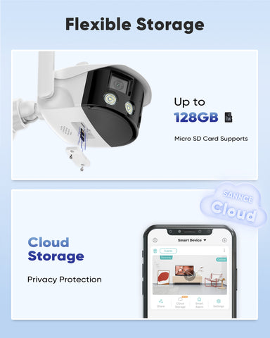 5MP 8 Kanal POE Überwachungskamera Set, Farbnachtsicht, Plug und Play, Personenerkennung, Zwei-Wege-Audio, IP66 Wasserdicht (1xDual-Lens Panorama Kameram, 4x5MP POE Kamera und 8MP 8CH NVR)
