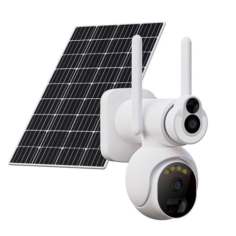 Solar IP Kamera,10400mAh wiederaufladbare Akku & Outdoor Solarpanel, 355°/90° Schwenkbar, 1920×1080 Dual-Objektive, Farbnachtsicht