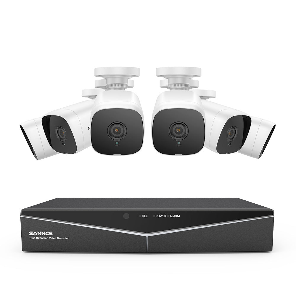 1080P 8CH Bullet Überwachungskamera Set, 6 Stück 2MP Bullet Kamera & Hybrid 5-in-1 DVR, Intelligente Bewegungserkennung, 100ft Nachtsicht, Weiß