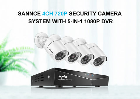 Clearance-Sannce 4CH 720P Security Camera System With 5-in-1 1080P DVR