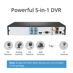 Zertifiziert überholt 4CH 1080P Hybrid 5-in-1 CCTV DVR mit 1TB Festplatte, Digital Video Recorder für TVI/AHD/CVI/CVBS/IP Kamera, Intelligente Bewegungserkennung, Sofortige Benachrichtigungen