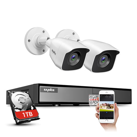 Clearance-SANNCE 4CH 1080p Security Camera System 5-in-1 CCTV DVR Recorder with 1 TB HDD and 4X Waterproof Wired Surveillance Cameras with 100 ft Night Vision, Motion Alert, Remote Access