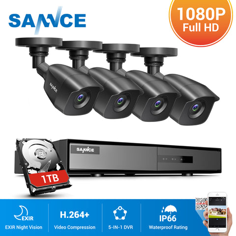 Clearance-SANNCE 8CH 1080p Security Camera System 5-in-1 CCTV DVR Recorder with 1 TB HDD and 4X Waterproof Wired Surveillance Cameras with 100 ft Night Vision, Motion Alert, Remote Access