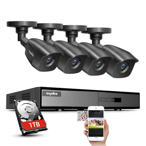 Clearance-SANNCE 8CH 1080p Security Camera System 5-in-1 CCTV DVR Recorder with 1 TB HDD and 4X Waterproof Wired Surveillance Cameras with 100 ft Night Vision, Motion Alert, Remote Access