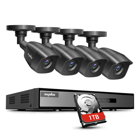 Clearance-SANNCE 8CH 1080p Security Camera System 5-in-1 CCTV DVR Recorder with 1 TB HDD and 4X Waterproof Wired Surveillance Cameras with 100 ft Night Vision, Motion Alert, Remote Access