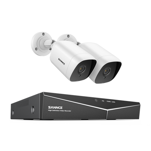 1080P 8CH Bullet Überwachungskamera Set, 2 Stück 2MP Bullet Kamera & Hybrid 5-in-1 DVR, Intelligente Bewegungserkennung, 100ft Nachtsicht, Weiß