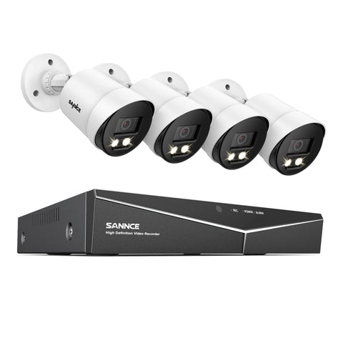 8CH 1080P Vollfarbe Überwachungskamera Set, 4 Stück Bullet Kamera & Hybrid 5-in-1 DVR, Nachtsicht in Farbe, Warmes Licht einstellbar, IP66 Wasserdicht