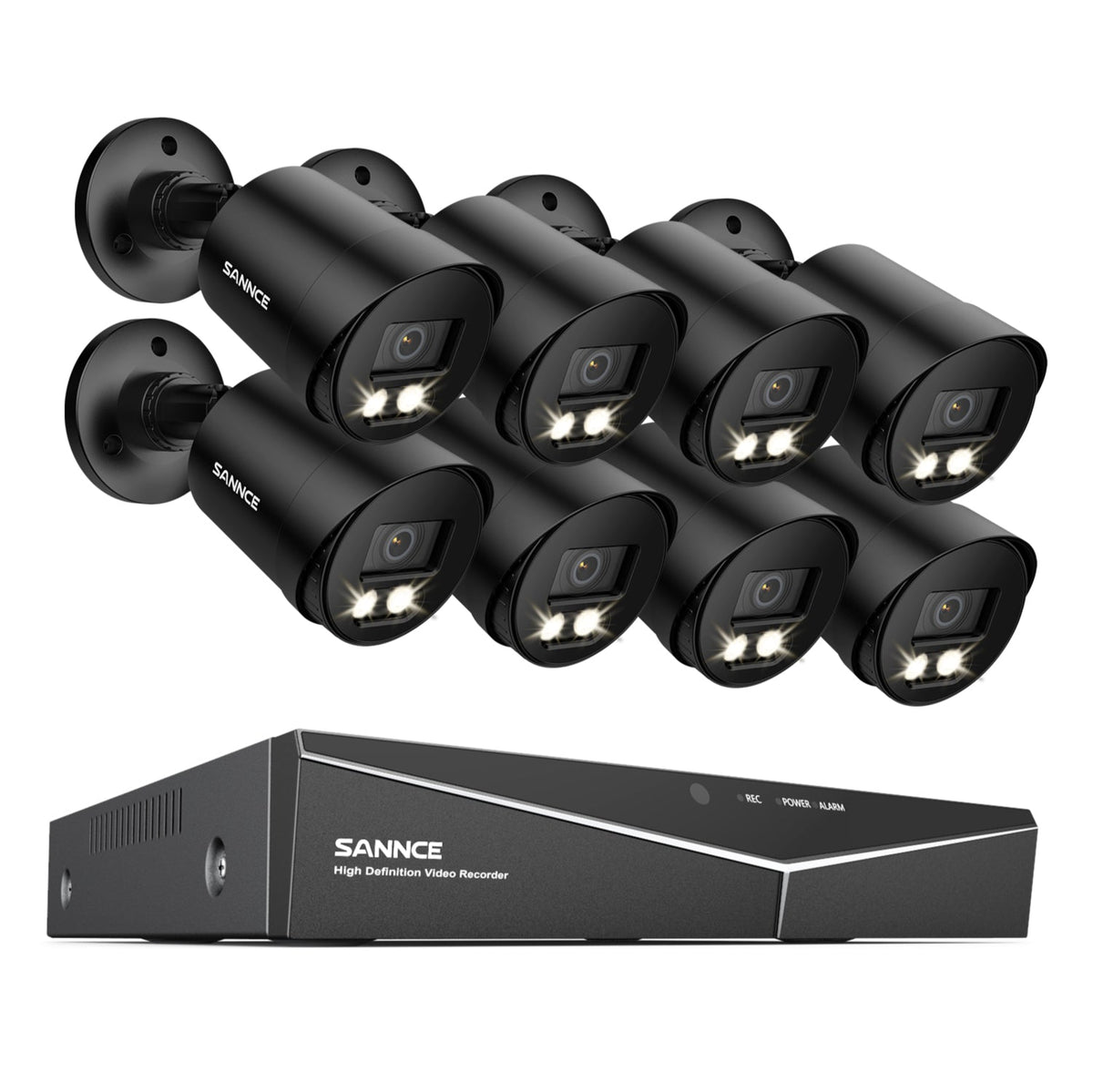 8CH 1080P Vollfarbe Überwachungskamera Set, 8 Stück Bullet Kamera & Hybrid 5-in-1 DVR, Nachtsicht in Farbe, Warmes Licht einstellbar, IP66 Wasserdicht