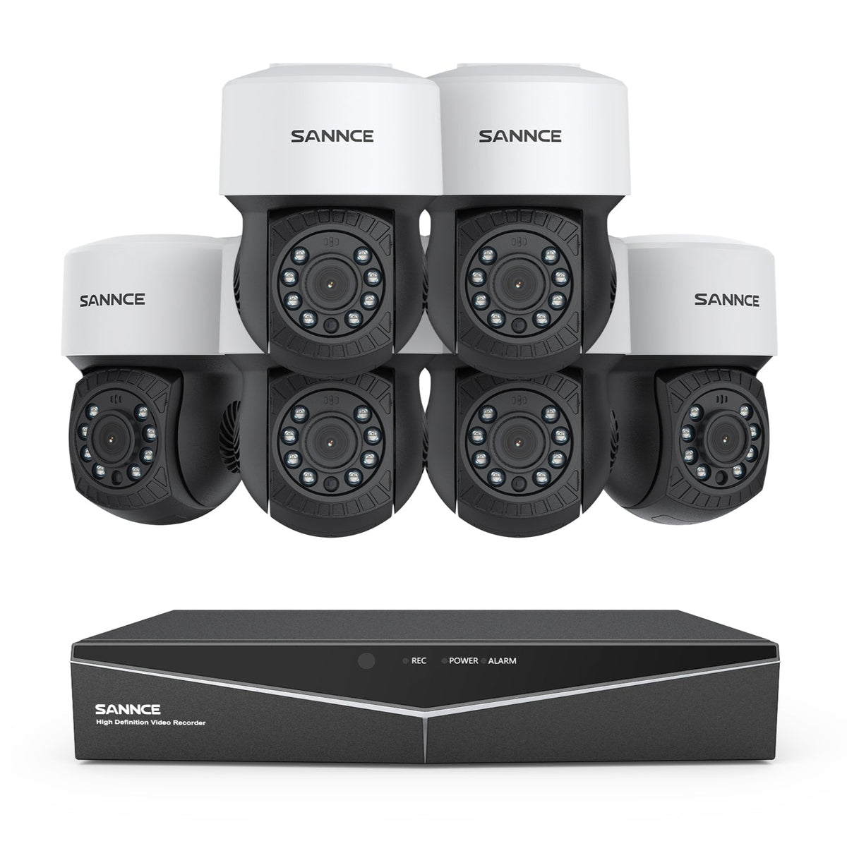 1080p 8CH PT Überwachungkamera Set, 6 Stück PT außen CCTV Kamera & Hybrid 5-in-1 DVR, 100ft Nachtsicht, Bewegungserkennung, IP65 Wasserdicht