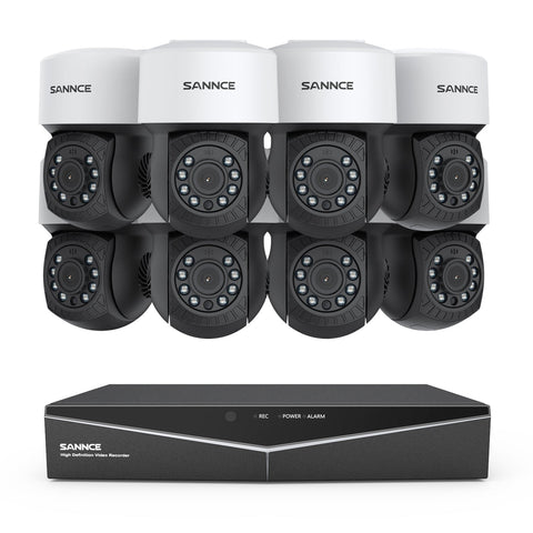 1080p 8CH PT Überwachungkamera Set, 8 Stück PT außen CCTV Kamera & Hybrid 5-in-1 DVR, 100ft Nachtsicht, Bewegungserkennung, IP65 Wasserdicht