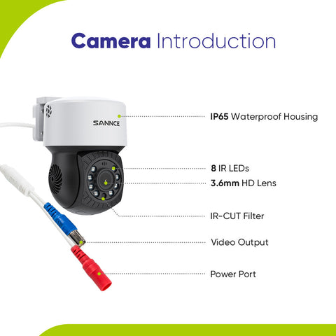 1080p 8CH PT Überwachungskamera System, 4 Stück 2MP Turret Kamera Schwarz & 2xPT Kamera & Hybrid 5-in-1 DVR, 100ft Nachtsicht, Bewegungserkennung, IP66 Wasserdicht